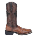 CUADRA Zapatos de avestruz naranja y miel para hombre con tachuelas, bordados y punta cuadrada tejida