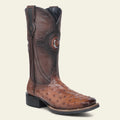 CUADRA Men's Orange & Honey Ostrich Studs & Embroidery & Woven Square Toe