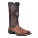 CUADRA Zapatos de avestruz naranja y miel para hombre con tachuelas, bordados y punta cuadrada tejida