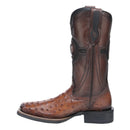 CUADRA Zapatos de avestruz naranja y miel para hombre con tachuelas, bordados y punta cuadrada tejida