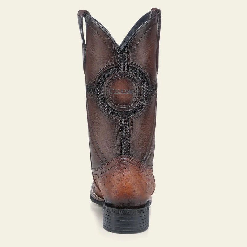 CUADRA Men's Orange & Honey Ostrich Studs & Embroidery & Woven Square Toe