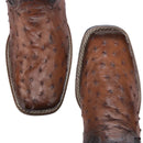 CUADRA Zapatos de avestruz naranja y miel para hombre con tachuelas, bordados y punta cuadrada tejida