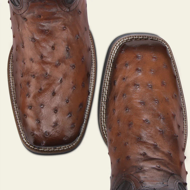 CUADRA Men's Orange & Honey Ostrich Studs & Embroidery & Woven Square Toe