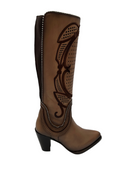 CUADRA Women's Genuine Leather High Rise Western Boot, Almond