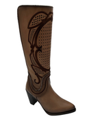 CUADRA Women's Genuine Leather High Rise Western Boot, Almond