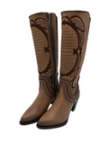 CUADRA Women's Genuine Leather High Rise Western Boot, Almond