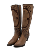 CUADRA Women's Genuine Leather High Rise Western Boot, Almond