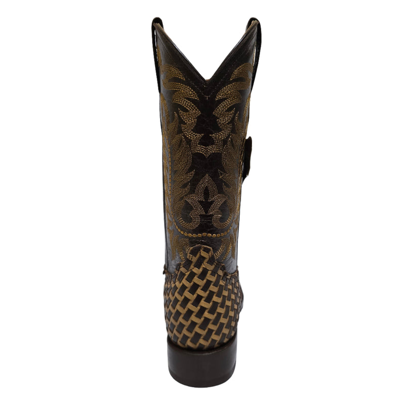 JAR BOOTS Men's Basket-Weave Vamp Bulldog Toe Western Boot, Brown