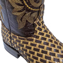 JAR BOOTS Men's Basket-Weave Vamp Bulldog Toe Western Boot, Brown