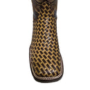 JAR BOOTS Men's Basket-Weave Vamp Bulldog Toe Western Boot, Brown