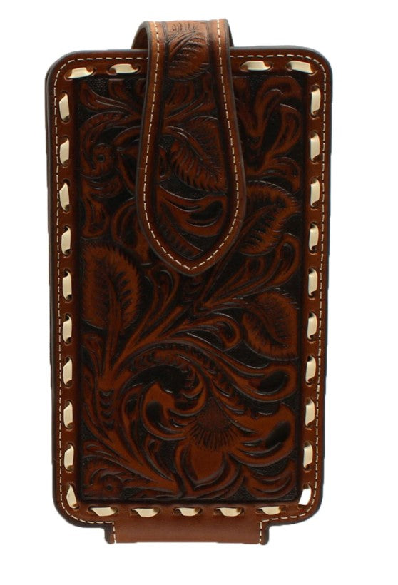 Funda para teléfono móvil ARIAT con estampado floral en relieve y cordones en marrón A0601902
