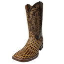 JAR BOOTS Men's Basket-Weave Vamp Bulldog Toe Western Boot, Brown