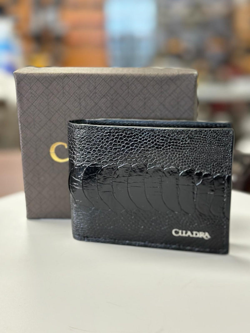 CUADRA Men's Black Exotic Bifold Leather Wallet DU393