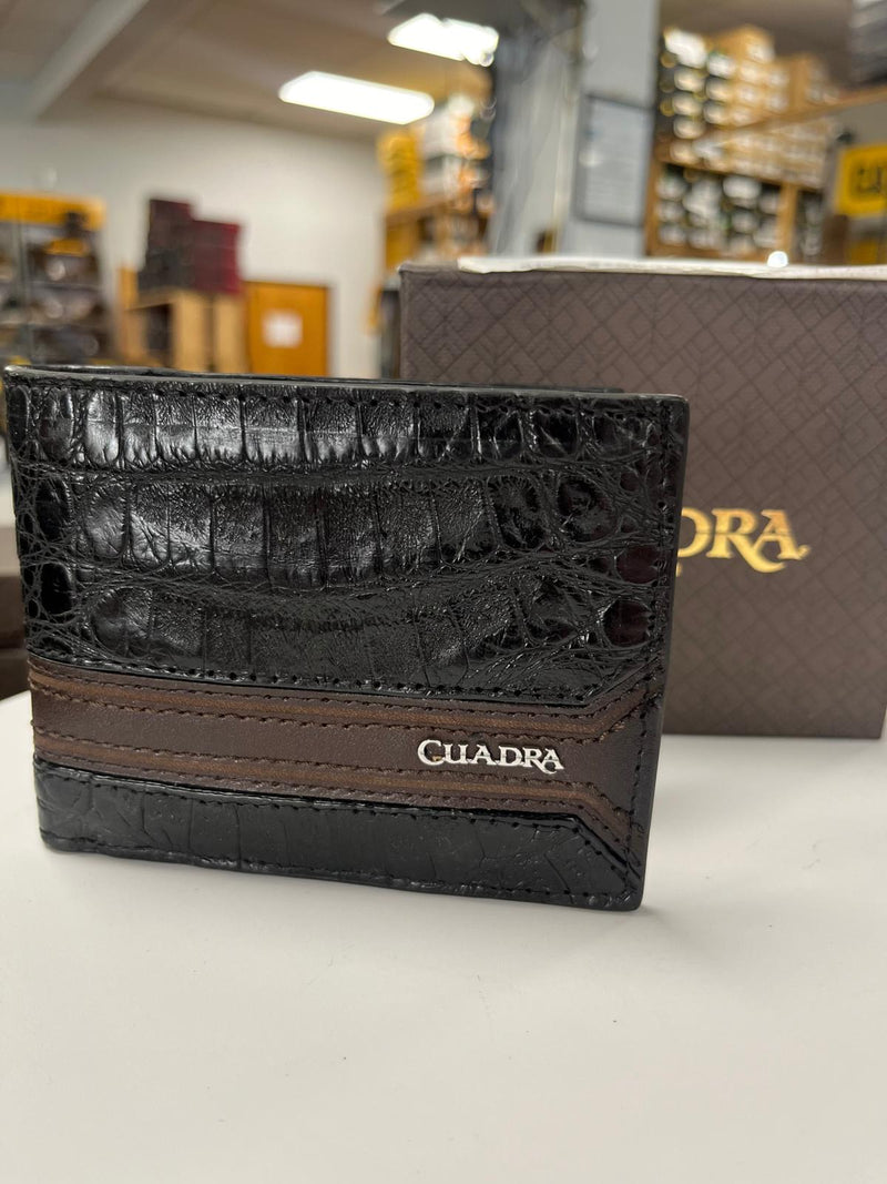 CUADRA Cartera para hombre con costuras exóticas negras y detalles de picos DU509