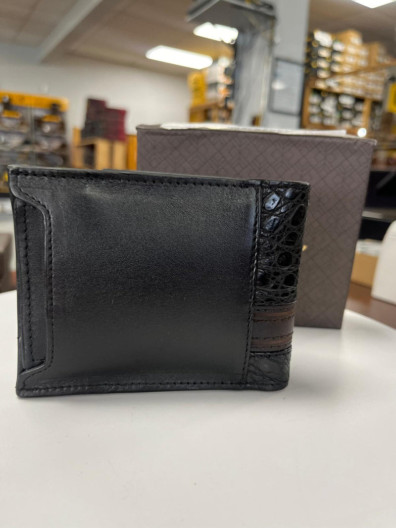 CUADRA Cartera para hombre con costuras exóticas negras y detalles de picos DU509