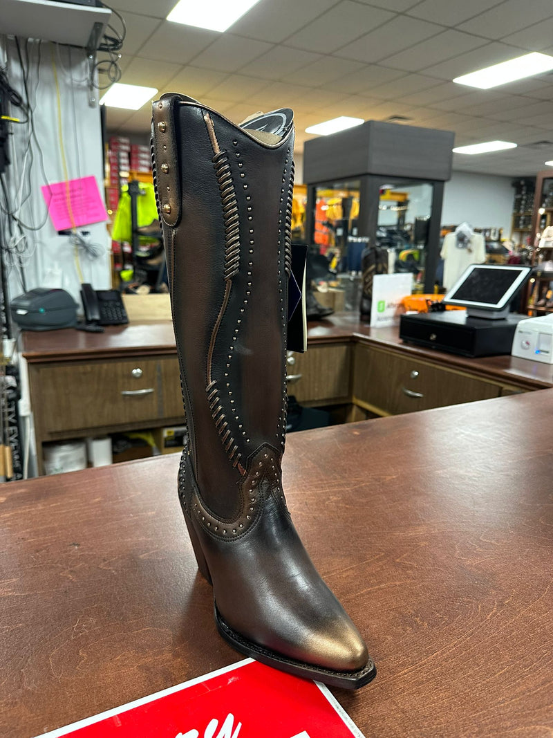 CUADRA Women's Zipper & Woven Studs Snip Toe Western Boot