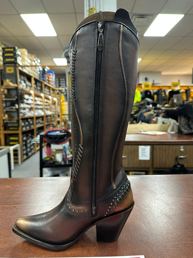 CUADRA Women's Zipper & Woven Studs Snip Toe Western Boot