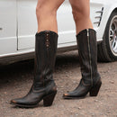 CUADRA Women's Zipper & Woven Studs Snip Toe Western Boot