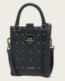 CUADRA Women's Geometric Top Handle Genuine Bovine Leather Handbag, Black