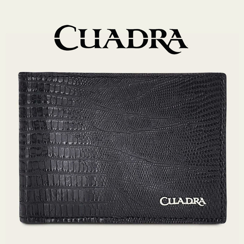 CUADRA Men's Black Exotic Bifold Leather Wallet DU308