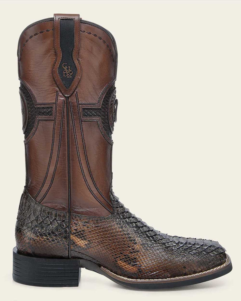 CUADRA Men's Python Studs & Embroidery Western Boot