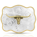 MONTANA Silversmiths Bold Engraved Scalloped Buckle With Longhorn