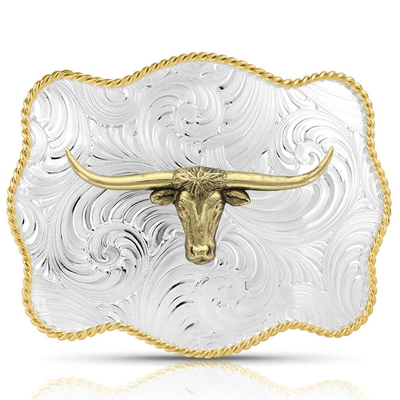 MONTANA Silversmiths Bold Engraved Scalloped Buckle With Longhorn