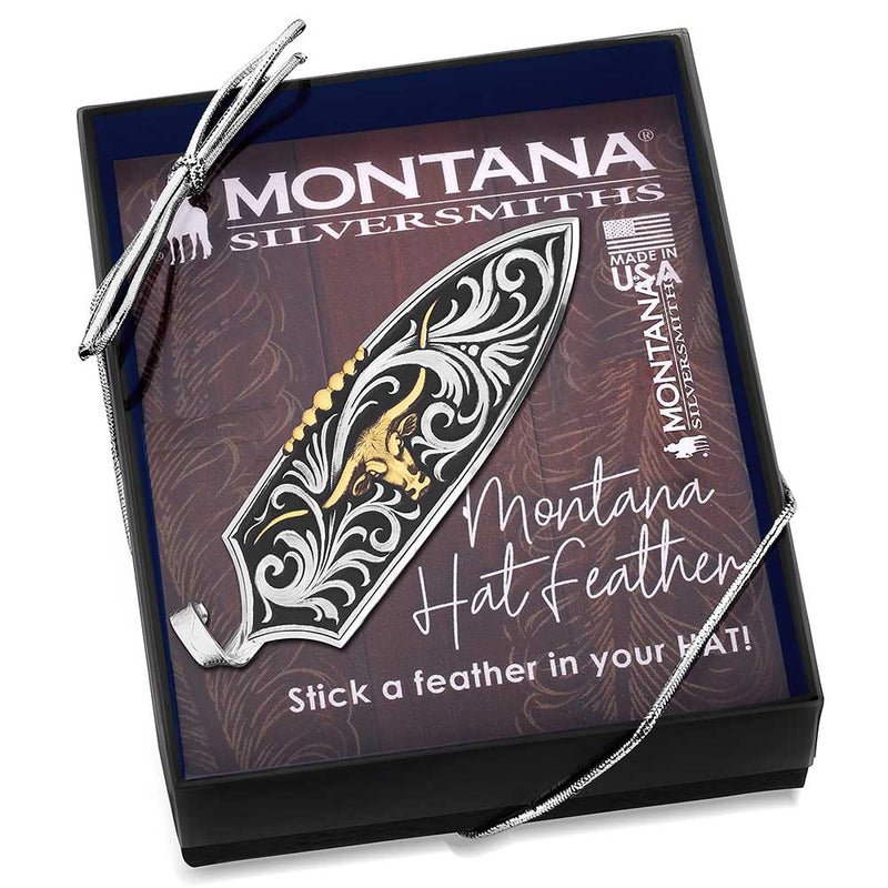 MONTANA Silversmiths  Longhorn Cattle Drive Hat Feather