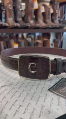 CUADRA Men's Genuine Leather Western Belt, Brown