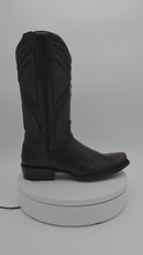 CUADRA Men's 8 Inch Python Exotic Embroidery & Laser Woven Narrow Square Toe Western Boot CU849