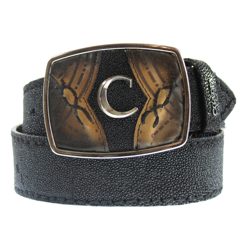 CUADRA Men's Stingray Western Belt, Black