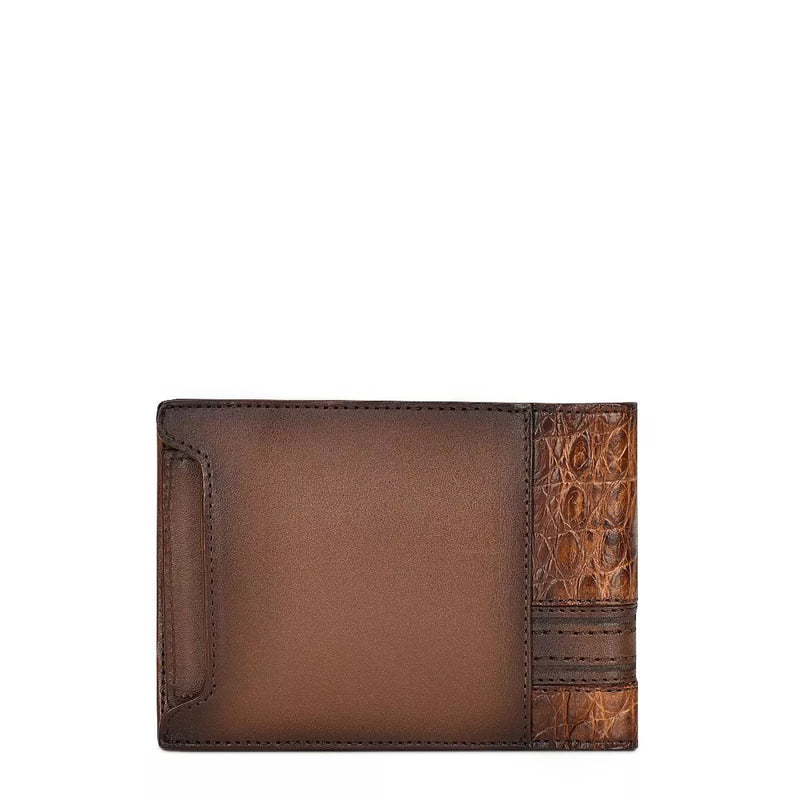 CUADRA Cartera para hombre con costuras de caimán color miel de Bali DU495