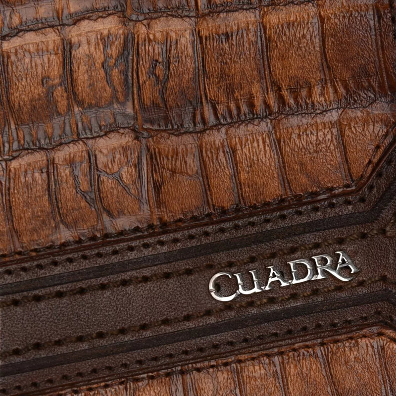 CUADRA Cartera para hombre con costuras de caimán color miel de Bali DU495