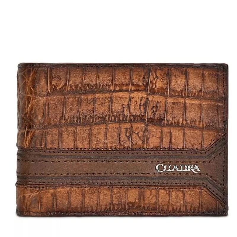 CUADRA Cartera para hombre con costuras de caimán color miel de Bali DU495