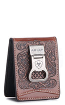 ARIAT Men's Floral Embossed Bifold Money Clip Wallet Bottle Opener
