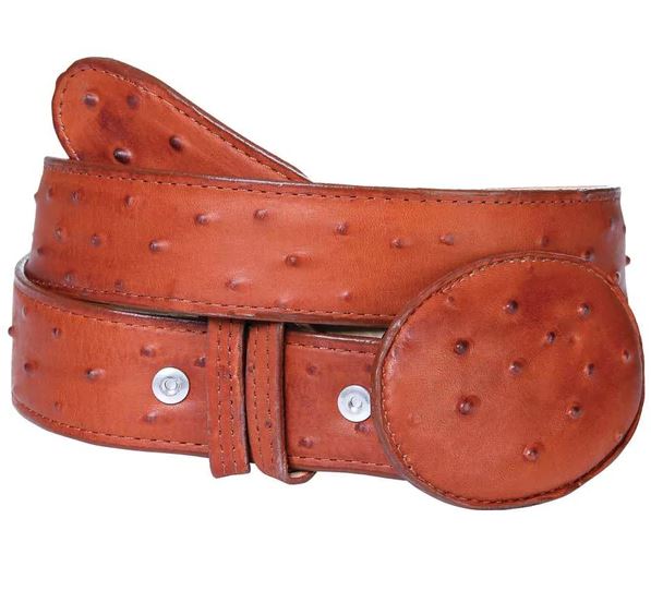 Men's Cognac Ostrich Print Western Belt 703