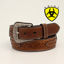 ARIAT Men's Belt 1 1/4 Floral Tooled Cross Concho Western Belt A1037302
