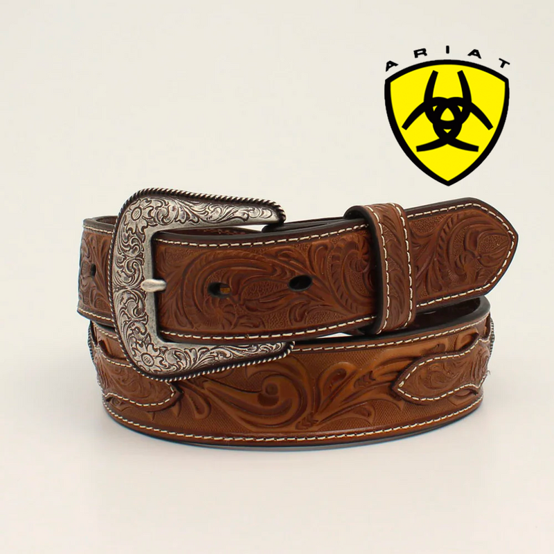 ARIAT Men's Belt 1 1/4 Floral Tooled Cross Concho Western A1037302