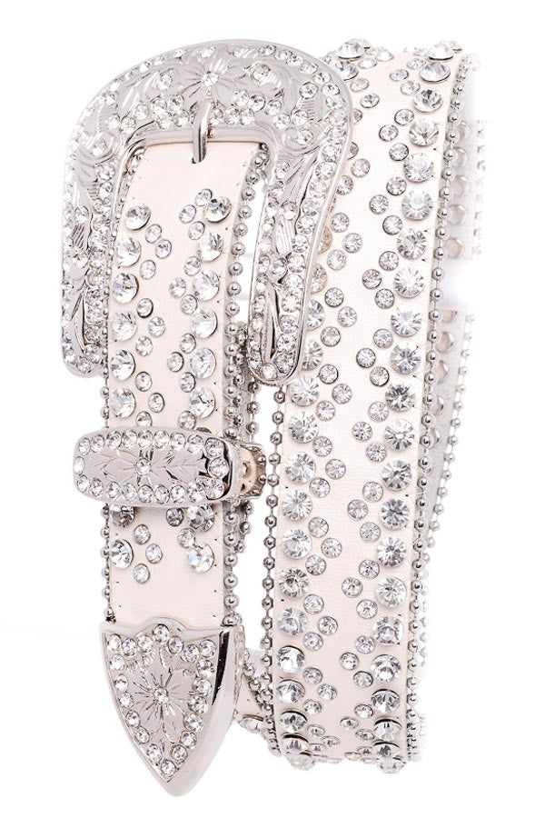 Women's Rhinestone Studded Leather Belt 115