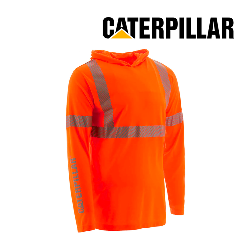 CATERPILLAR Men's ANSI Hi-Vis UPF Hooded Long Sleeve T-Shirt 1510567
