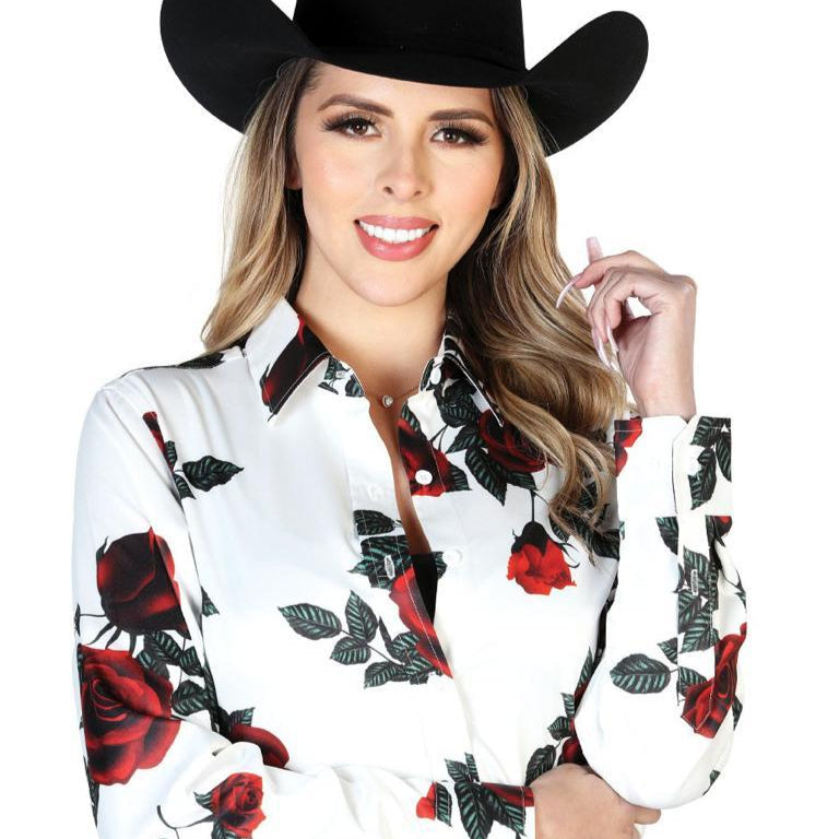 Women's Blouse Shirt L/S Roses 43890