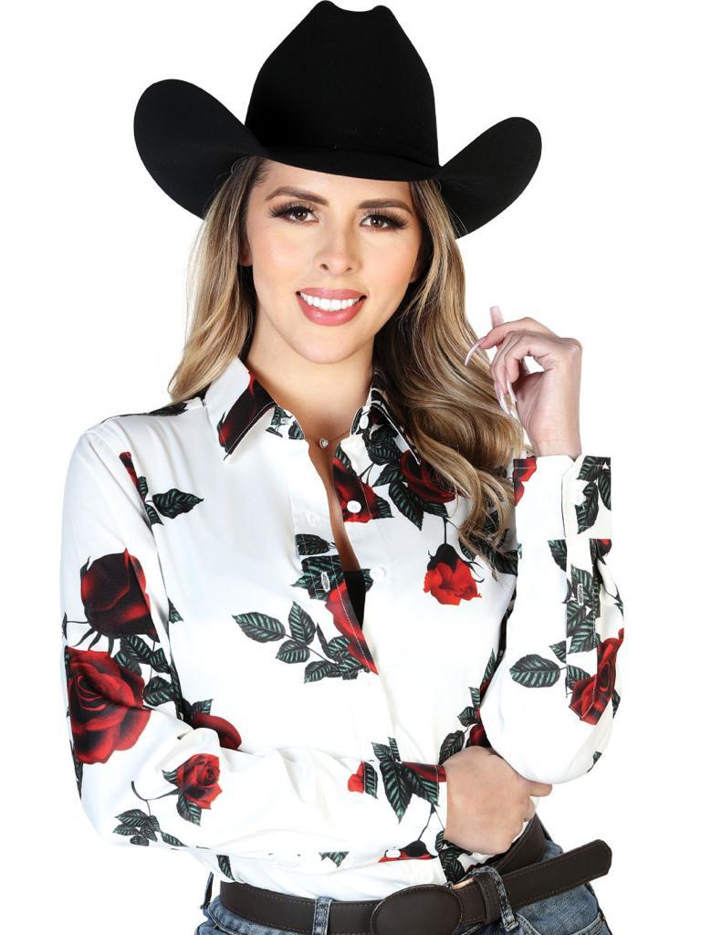 Women's Blouse Shirt L/S Roses 43890