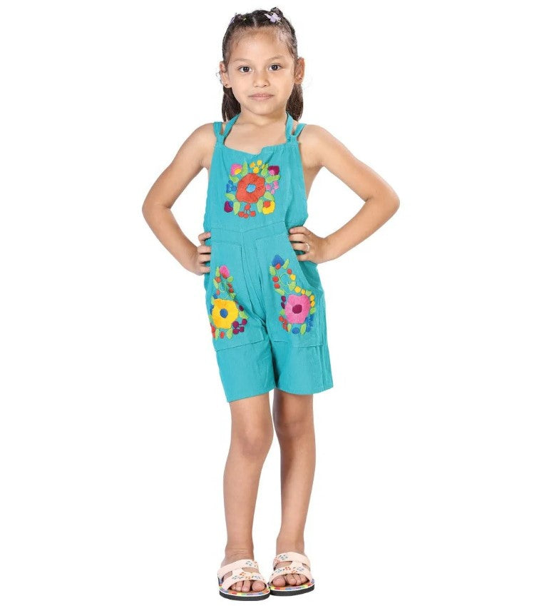 Girl's Overall short handcrafted embroidery