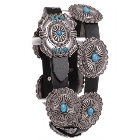 Women's Belt Turquioise On Concho Leather 6072