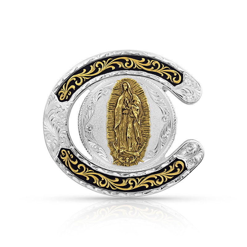 MONTANA SILVERSMITH Men's Two Tone Horseshoe Our Lady of Guadalupe Buckle 61375-523