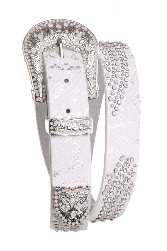Cinturón de piel con tachuelas y diamantes de imitación para mujer 6535