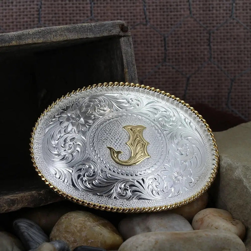 MONTANA SILVERSMITH Initial J Silver Engraved Gold Trim 700J