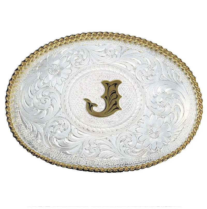 MONTANA SILVERSMITH Initial J Silver Engraved Gold Trim 700J