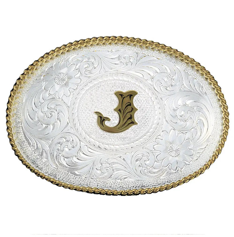 MONTANA SILVERSMITH Initial J Silver Engraved Gold Trim 700J