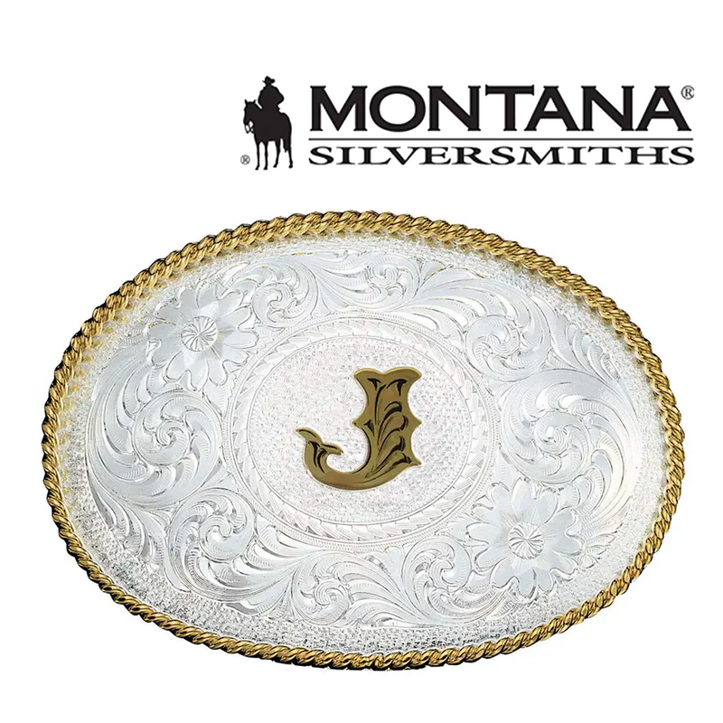 MONTANA SILVERSMITH Initial J Silver Engraved Gold Trim 700J